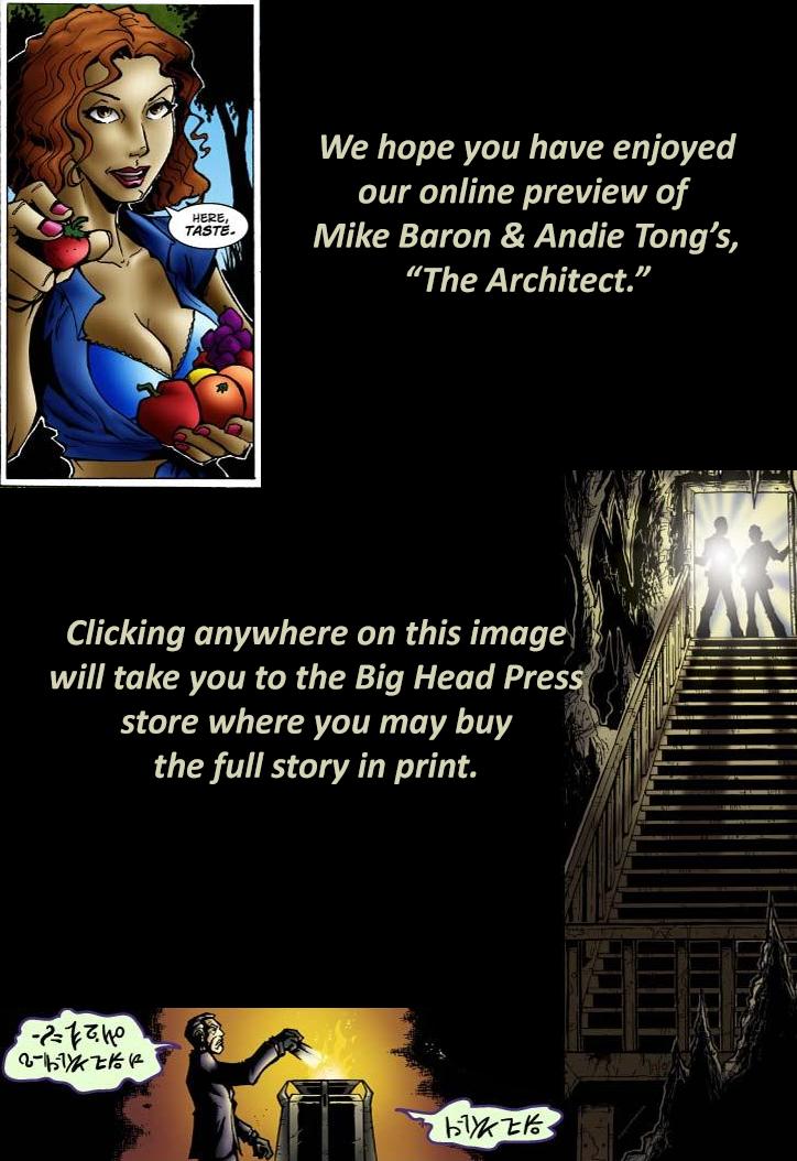 We hope yo uhave enjoyoed our online preview of Mike Baron and Andie Tong's, The Architect.

Clicking anywhere on this image will take you to the Big Head Press store where you may buy the full story in print.